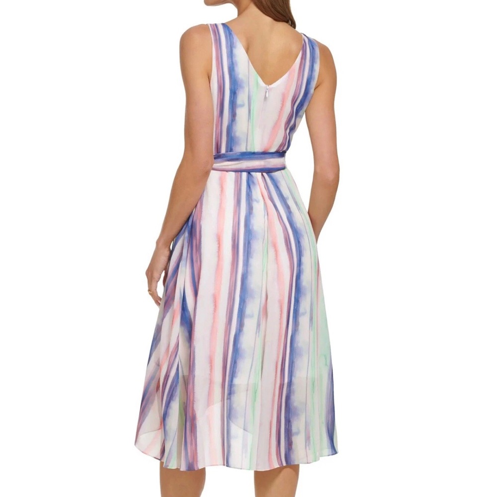 Dkny Blue and Pink Faux-Wrap Sundress Medium (#246) - Picture 4 of 11